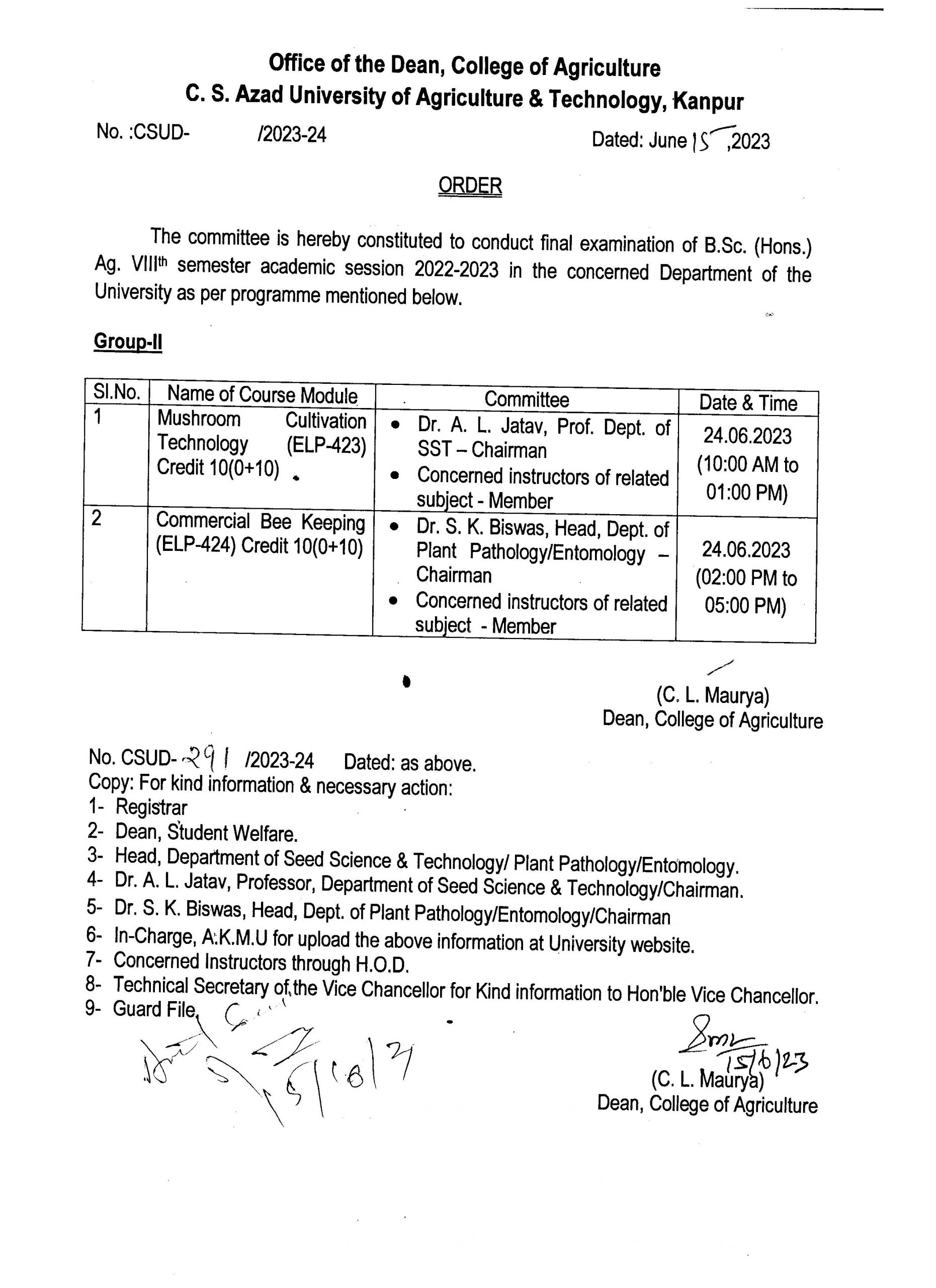 Order: Committee (Group I, II, III & IV) To Conduct Final Examination ...